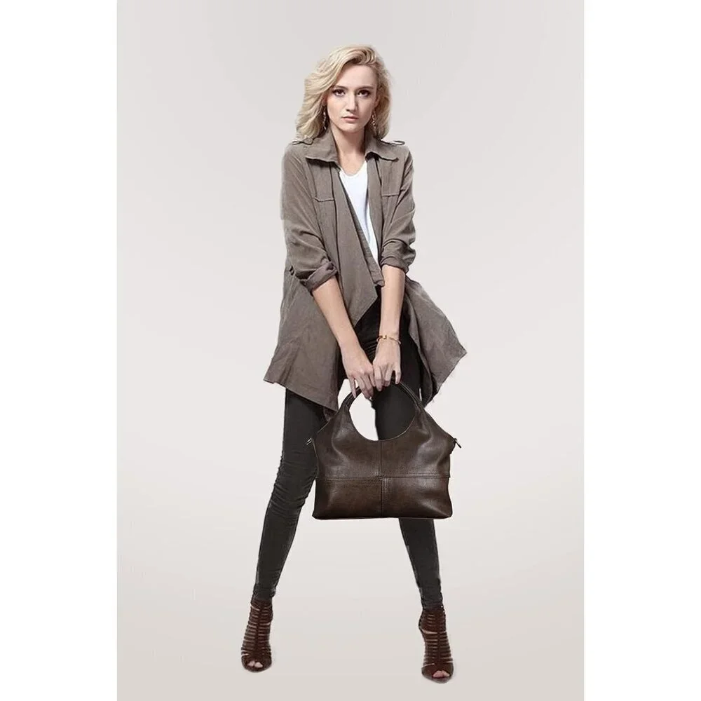Women's Dark Coffee Vegan Leather Purse Detachable Satchel Strap Hobo Bags